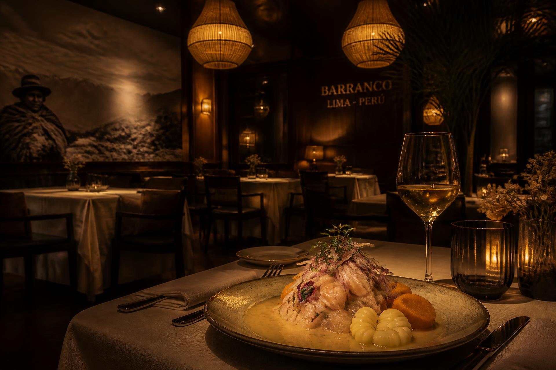 Salón de Monarca Restaurante en Barranco con iluminación cálida